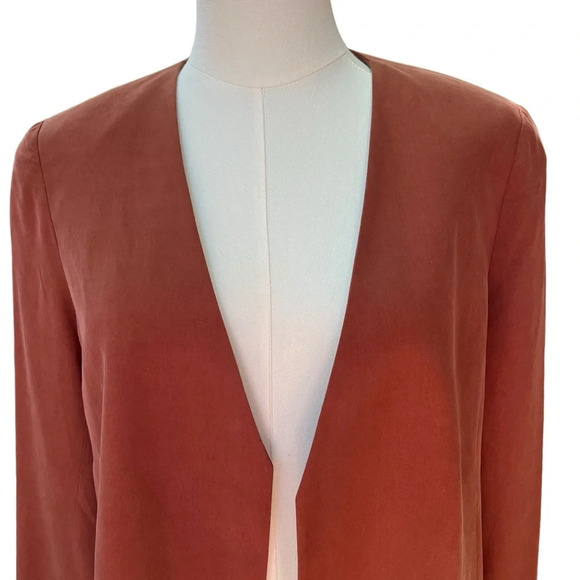 Eileen Fisher 100% Silk Terracotta Open Front Collarless Jacket Size Small - Picture 2 of 10